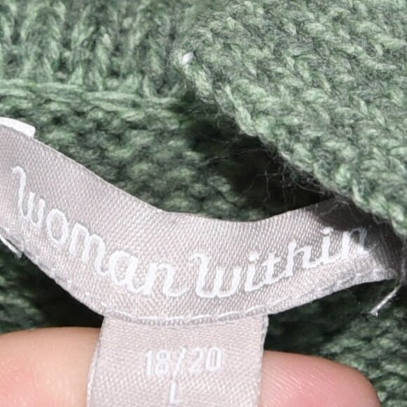Woman Within Green Full Zip Cable Knit Cardigan Sweater 18/20 L Pockets - Picture 5 of 6